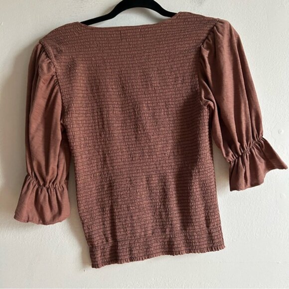 Nation LTD Sz S Brown Ruched Puff Sleeves Blouse - Picture 4 of 9